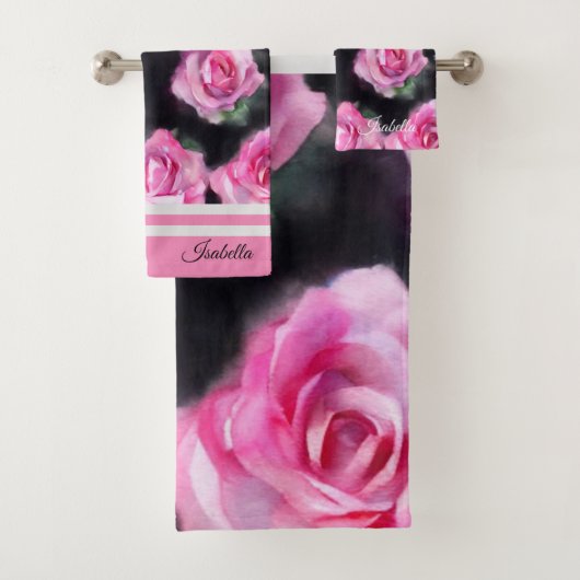 Schöne, moderne Aquarell Rosen Sammlung Badhandtuch Set (Insitu)