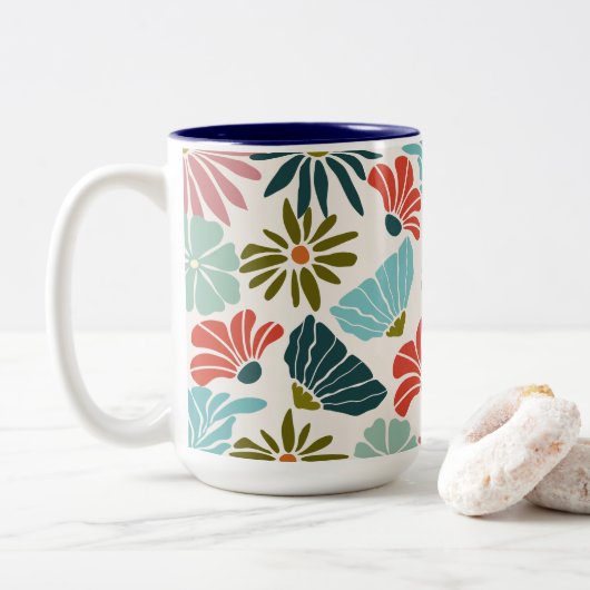 Schöne moderne Blume Zweifarbige Tasse (Mit Donut)