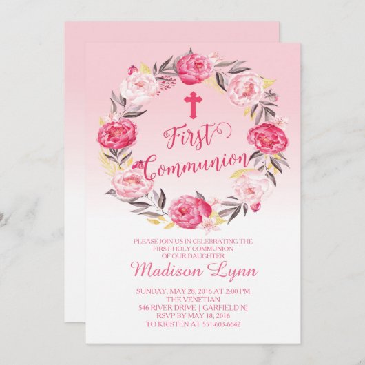 Schöne moderne Blumenschreie Erste Kommune Einladung (Vorne/Hinten)