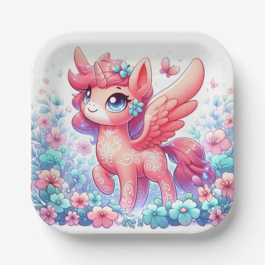 Schöne moderne Einhorn-Kinderdusche Pappteller (Vorderseite)