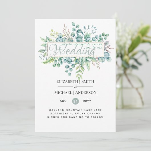 Schöne moderne Eukalyptus Grüne Hochzeit (Stehend Vorderseite)