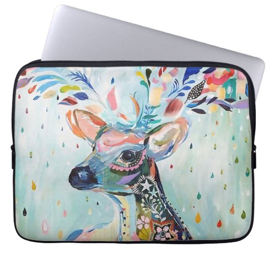 Schöne moderne Hirschkunst-Blumen-Geweih Laptopschutzhülle (Vorderseite)