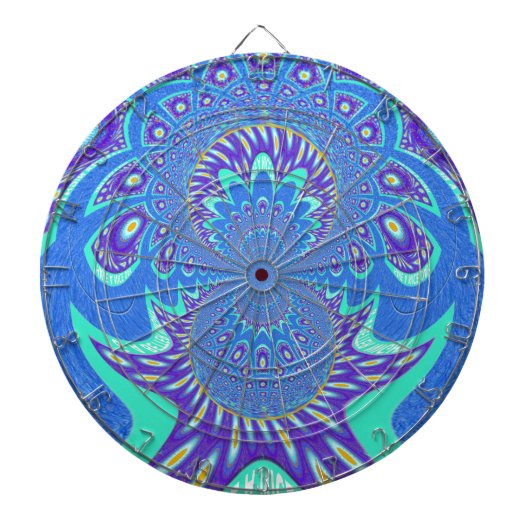 Schöne moderne Kyan Blue Batik Kaleidoskop Kunst Dartscheibe (vorne)