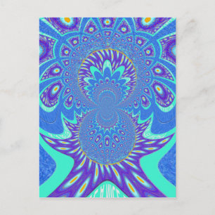 Schöne moderne Kyan Blue Batik Kaleidoskop Kunst Postkarte