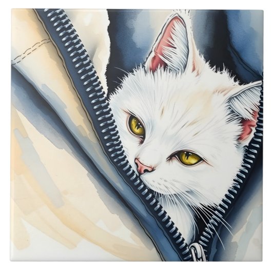 Schöne, moderne Niedliche Aquarellkatze Fliese (Vorderseite)