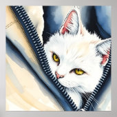 Schöne, moderne Niedliche Aquarellkatze Poster (Vorne)