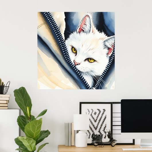 Schöne, moderne Niedliche Aquarellkatze Poster (Heimbüro)