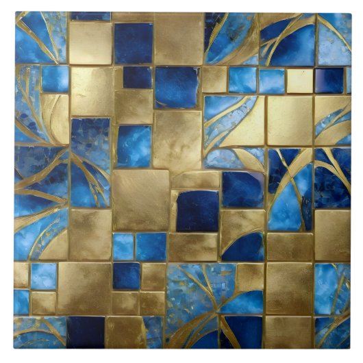 Schöne, moderne Ocean Blue Gold Collection Fliese (Vorderseite)