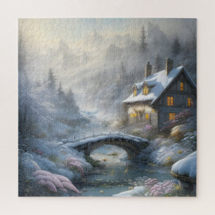 Schöne moderne Schneewinterlandschaft Puzzle