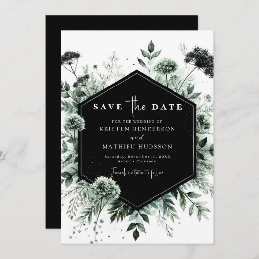 Schöne moderne Typografie - Grüne Hochzeit Save The Date (Vorne/Hinten)