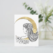 Schöne Mond-Blume Glitzer Illustration Postkarte (Stehend Vorderseite)