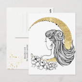 Schöne Mond-Blume Glitzer Illustration Postkarte (Vorne/Hinten)