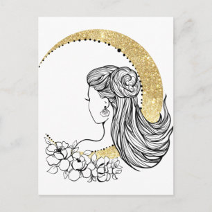 Schöne Mond-Blume Glitzer Illustration Postkarte