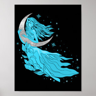 Schöne Mond Sterne Frau Art Deco Illustration p Poster
