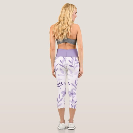 Schöne monochromatische Violett-Blume Capri Leggings (Rückseite)