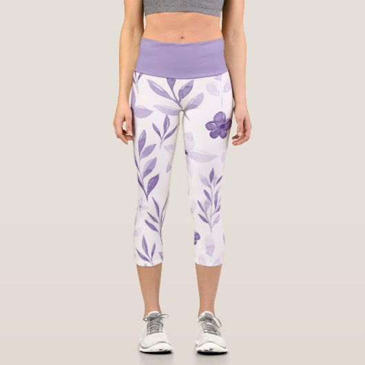 Schöne monochromatische Violett-Blume Capri Leggings (Vorderseite)