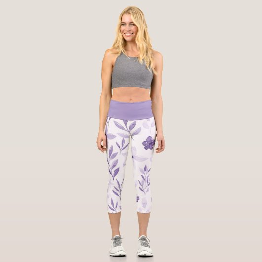 Schöne monochromatische Violett-Blume Capri Leggings (Vorderseite)