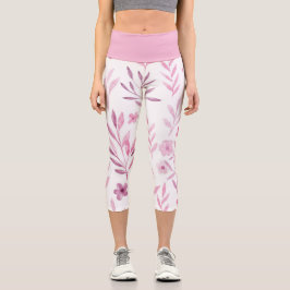 Schöne monochrome Aquarellfarben Rosa Blume Capri Leggings