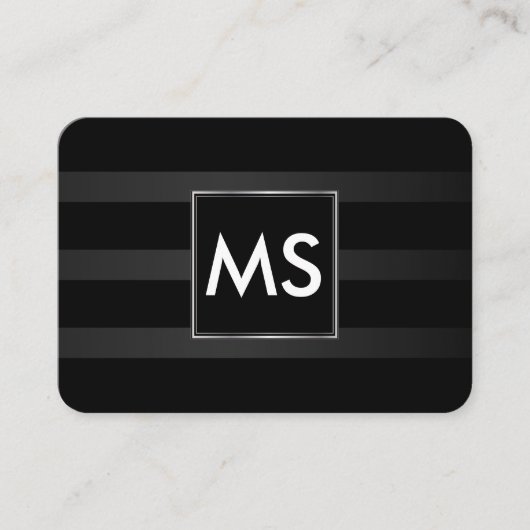 Schöne Monogram Chic Stripes Imitate Silver Frame Visitenkarte (Vorderseite)