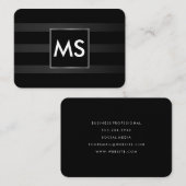 Schöne Monogram Chic Stripes Imitate Silver Frame Visitenkarte (Vorne/Hinten)
