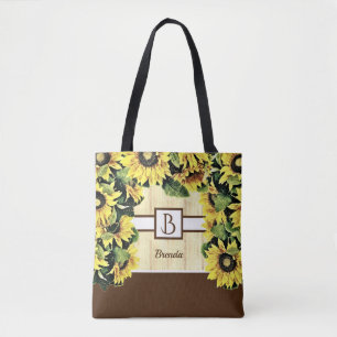 Schöne Monogram Sonnenblume Tote Bag Tasche