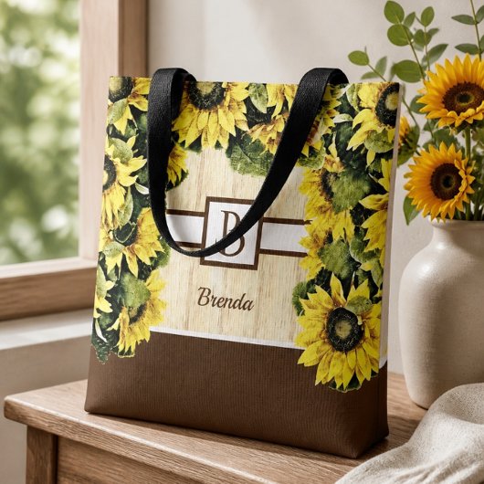 Schöne Monogram Sonnenblume Tote Bag Tasche