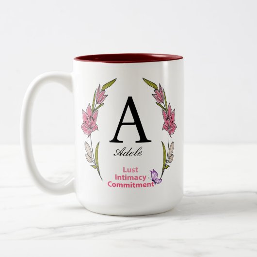 Schöne Monogramm Personalisierter Anfangsname Zweifarbige Tasse (Links)
