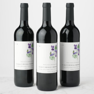 Schöne Monogramm-Veilchen-Blumenstrauß-Brautdusche Weinetikett