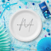 Schöne monogrammierte schwarze weiße graue Kalligr Pappteller (Party)