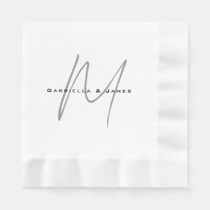 Schöne monogrammierte schwarze weiße graue Kalligr Serviette