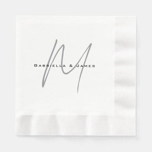 Schöne monogrammierte schwarze weiße graue Kalligr Serviette (Vorderseite)