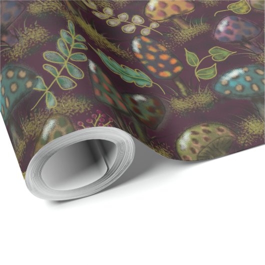 Schöne Moody Mushrooms Tief dunkelrot Hintergrund Geschenkpapier (Rolleneckpunkt)