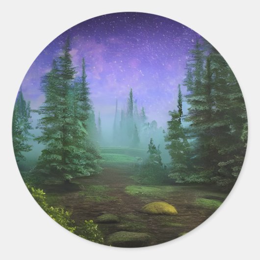 Schöne Moonlight Wilderness Szene Runder Aufkleber (Vorderseite)