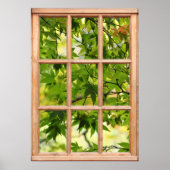 Schöne Morgenansicht der Blätter aus einem Fenster Poster (Vorne)