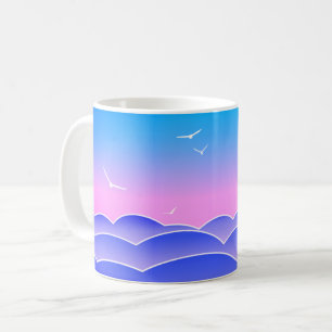 Schöne Morgenröte über dem Meer, blaue Wellen Kaffeetasse