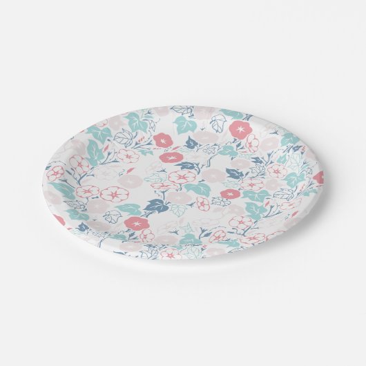 Schöne Morning Glory Illustration Pappteller (Schrägansicht)