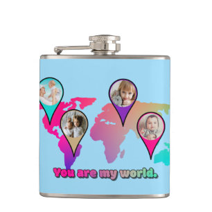Schöne Multicolor-Weltkarte FotoCollage Flachmann