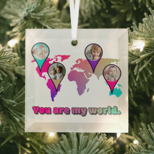 Schöne Multicolor-Weltkarte FotoCollage Ornament Aus Glas