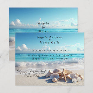 Schöne Muscheln Seestern Strand Hochzeit  Einladung