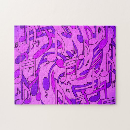 Schöne Musik Upbeat Lila Noten Pink Puzzle (Horizontal)