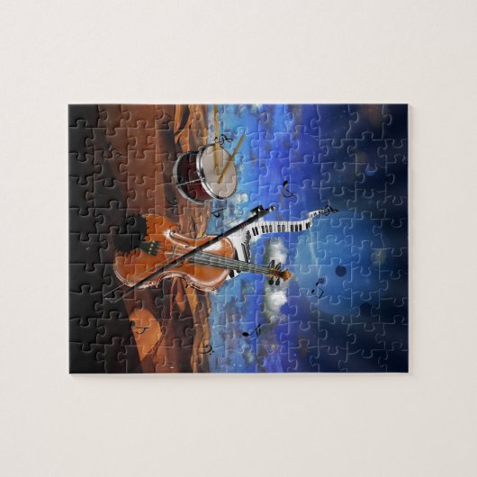 Schöne Musiknoten Geige Spritzer Klaviertrommel Puzzle (Horizontal)