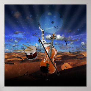 Schöne Musiknoten Piano-Drums für Geige Splater Poster