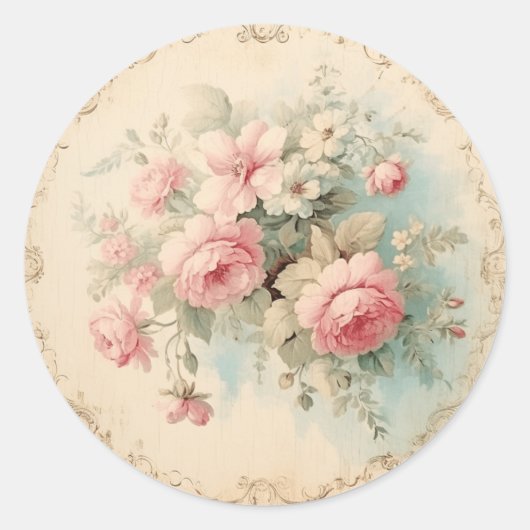 Schöne Muster, rosa und grünes Shabby Chic Runder Aufkleber (Vorderseite)
