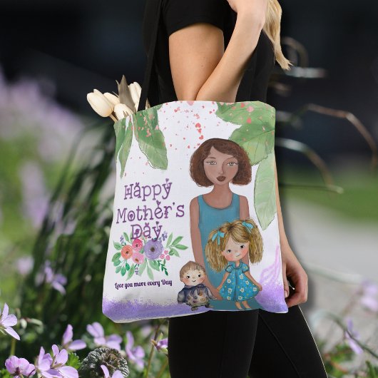 Schöne Mutter & Kinder Blumenbilder Tasche