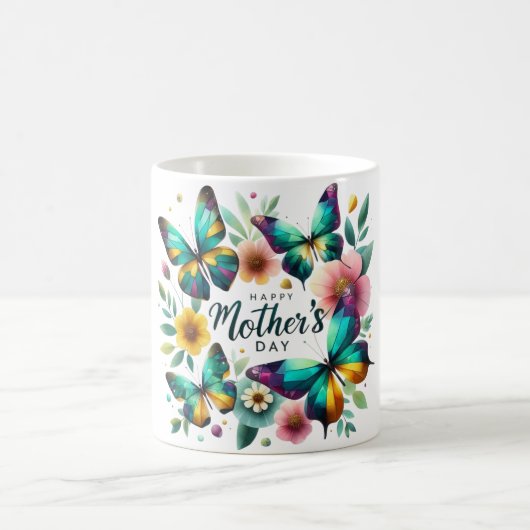 Schöne Mutter-Tag-Blume/Schmetterlinge Kaffeetasse (Mittel)