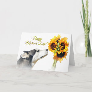 Schöne Mutter Tag Husky und Sonnenblume Karte