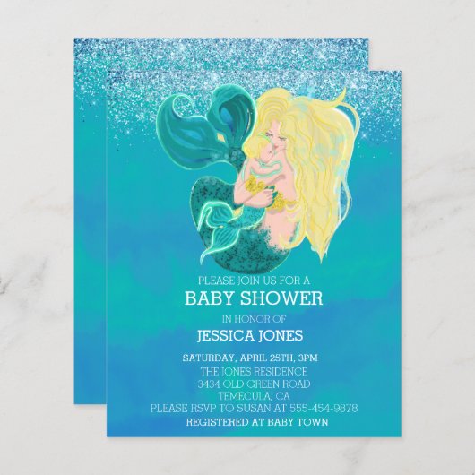 Schöne Mutter und Baby Meerjungfrau Einladung (Vorne/Hinten)