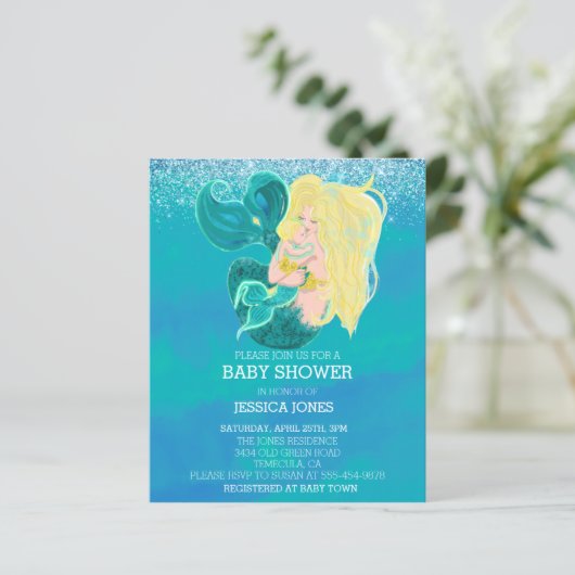 Schöne Mutter und Baby Meerjungfrau Einladung (Stehend Vorderseite)
