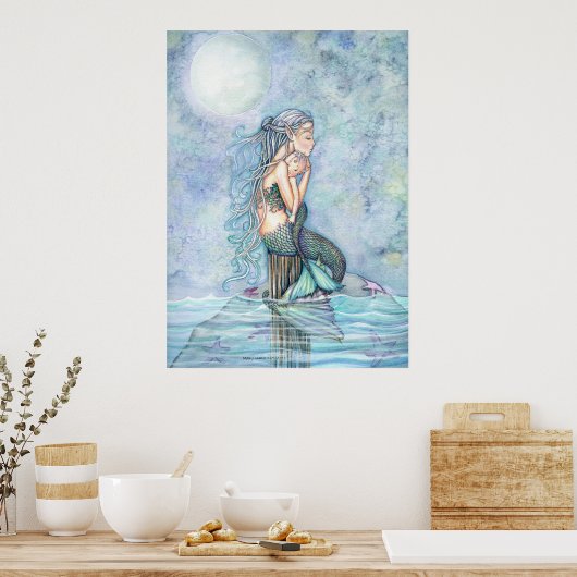 Schöne Mutter und Baby Mermaid Poster (Küche)