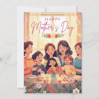 Schöne Muttertags-Blumenkarte – Süße Mom und Kind Karte